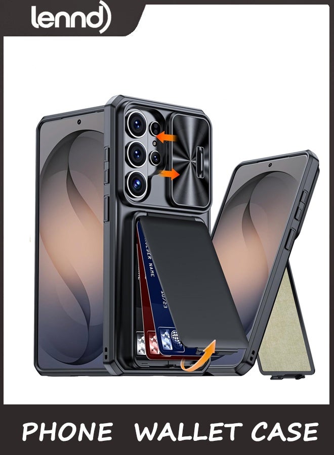 LENND Wallet Case for Samsung Galaxy S26 Ultra, RFID Blocking Card Slot Holder Stand Cover Slide Camera Protection Slim Hard PC Shell,Black,S26 Ultra - Image 1